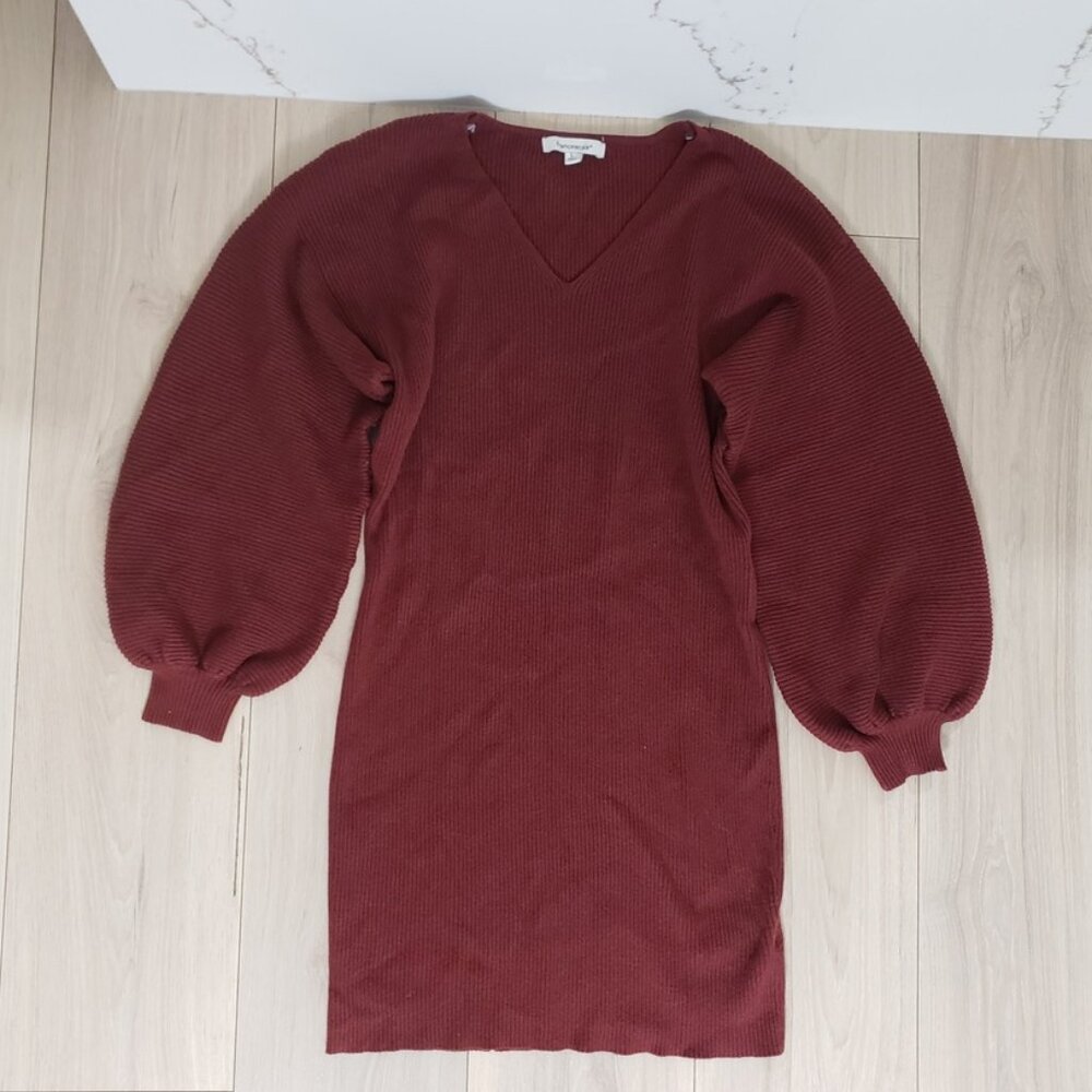Francesca’s Ribbed Sweater Dress Womens L Maroon Long Sleeve Bodycon